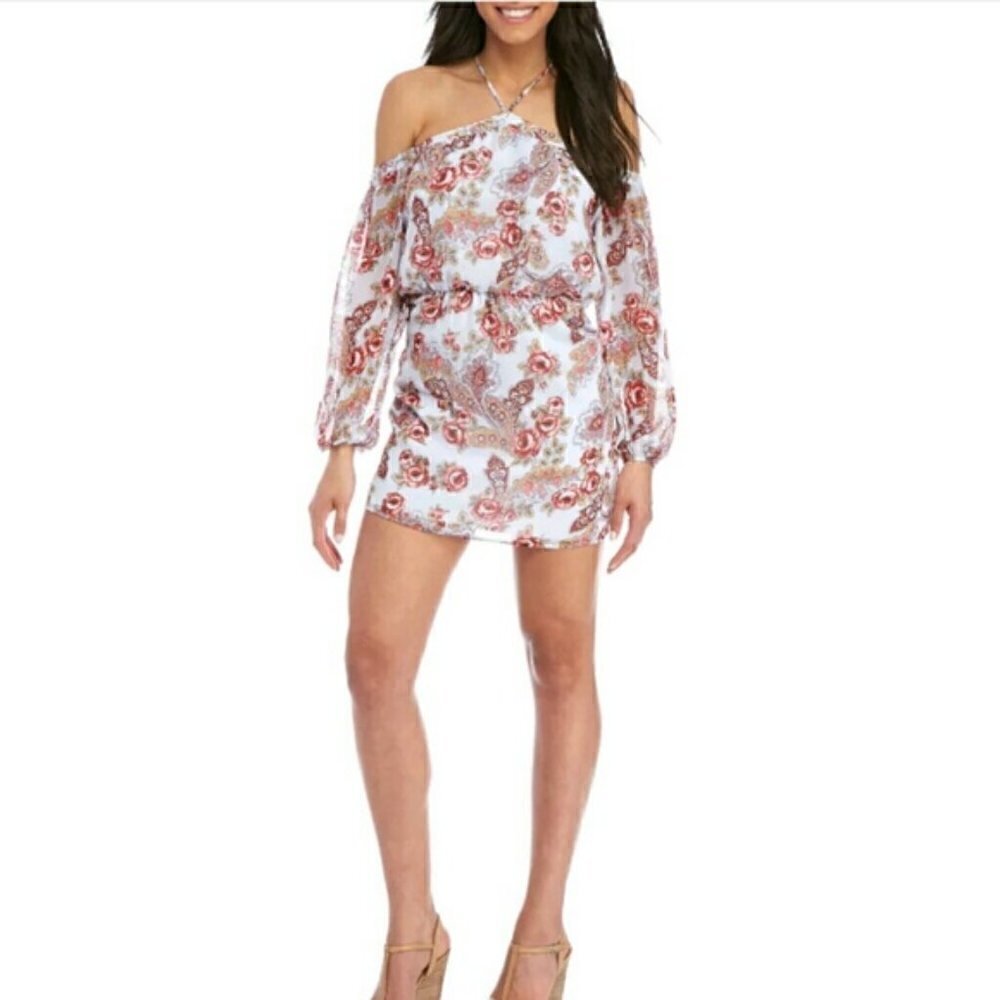 Anthropologie WAYF  halter cold shoulder mini floral dress